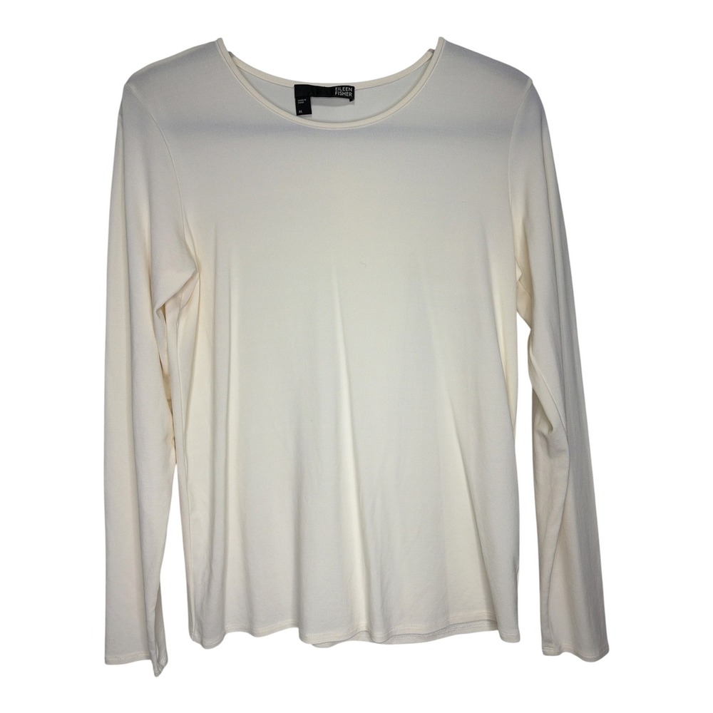 Eileen Fisher Womens Medium Cream 100% Silk Long Sleeve Crew Neck Top Jersey